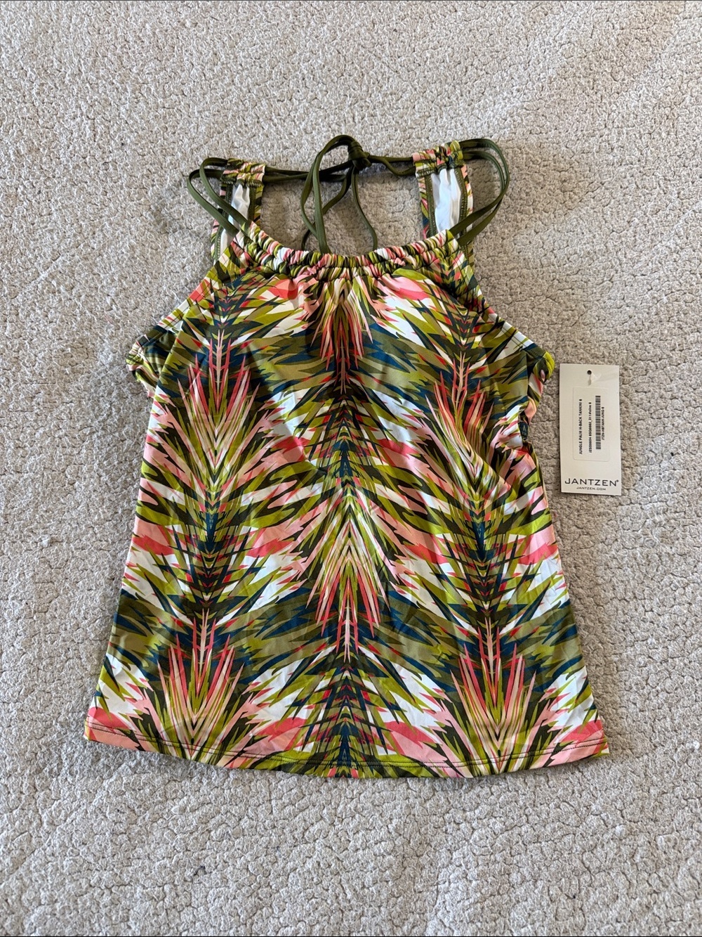 Jantzen Jungle Palm H-Back Tropical Halter Tank - Olive, Pink, Coral Small New